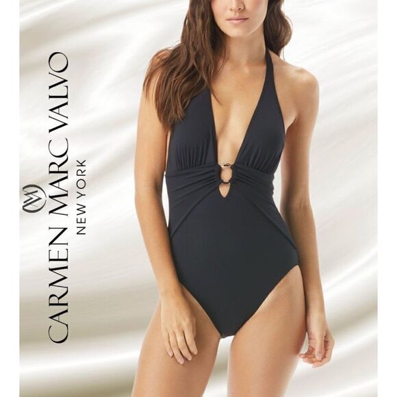 New. Carmen Marc Valvo black plunge swimsuit. Normally $130. Size 6,8 - Picture 1 of 10